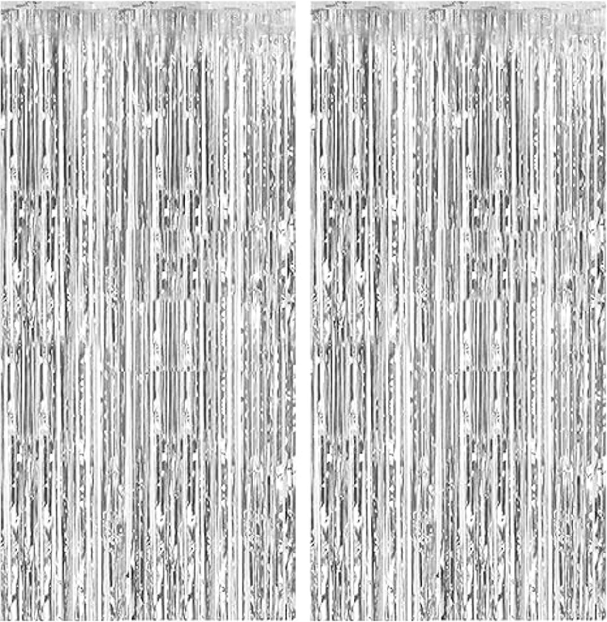 Silver Metallic Tinsel Foil Fringe Curtain Backdrop (2-Pack) – Perfect Photo Booth Decorations for Birthdays, Weddings, Engagements, Baby Showers, Bachelorette Parties, Christmas, and Holiday Celebrations